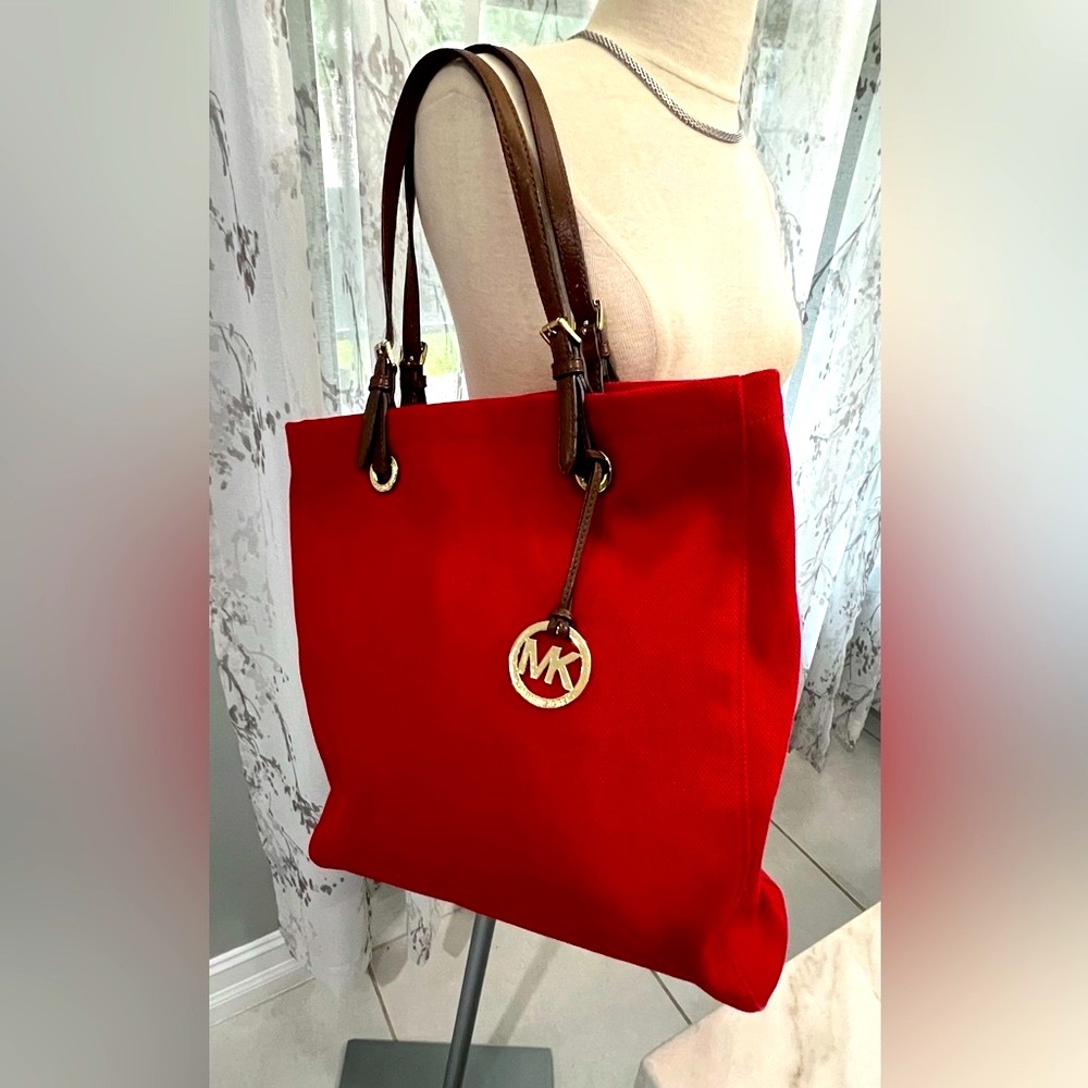 Large Red Michael Kors canvas handbag